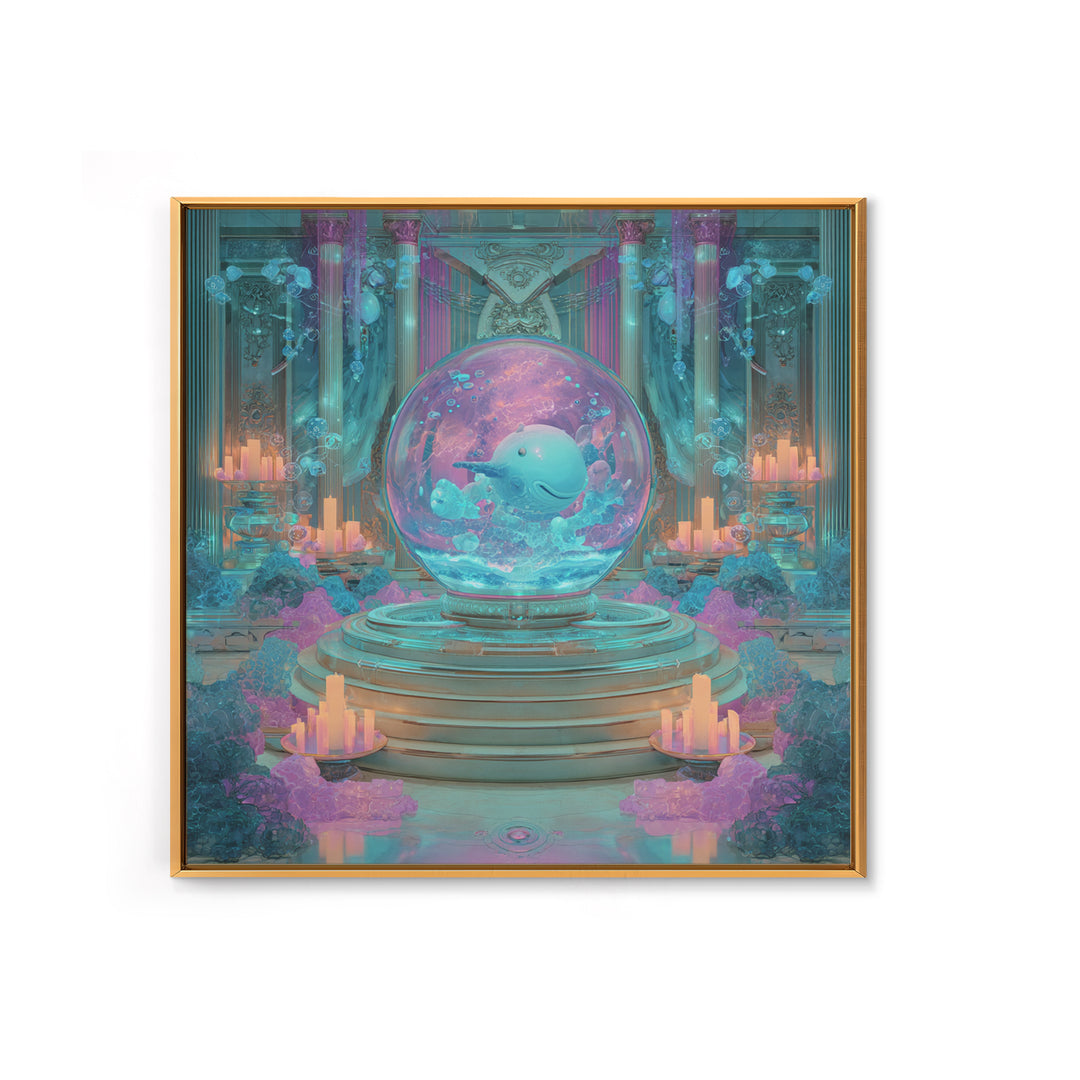 The Oracle Of The Glass Depths, Synthwave Halloween Art, Square Wall Art, Framed Canvas Print, Retro Halloween Decor, Neon Wall Art