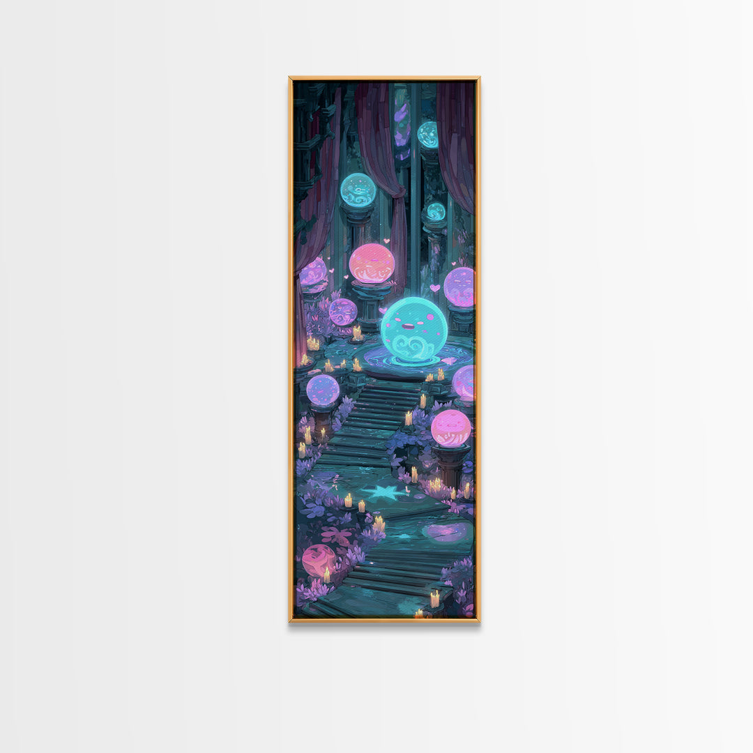 The Oracle Of The Glass Depths, Synthwave Halloween Art, Tall Narrow Wall Art, Canvas Print, Retro Halloween Decor, Neon Wall Art
