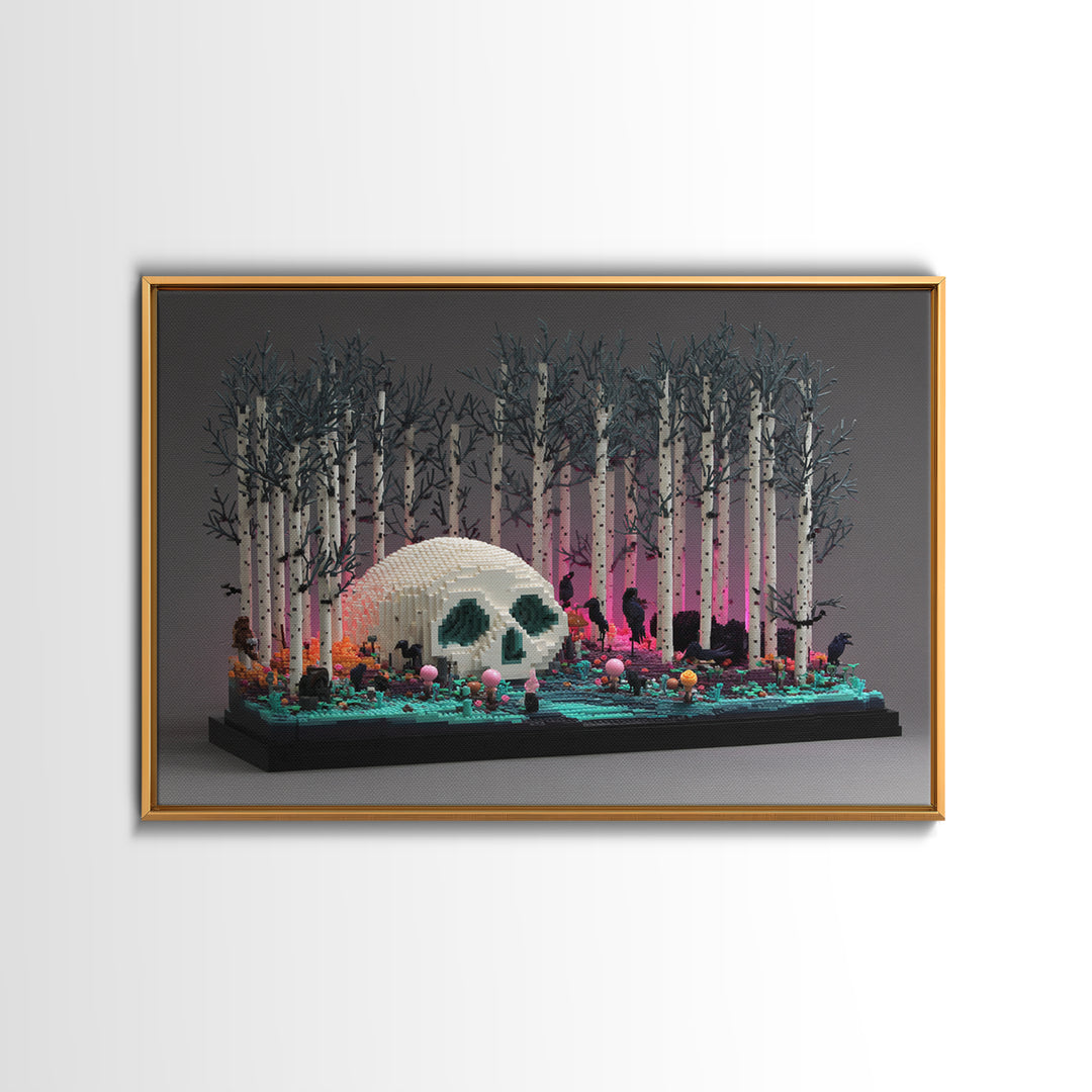 The Sleeper In The Birch Grove, Vaporwave Halloween Decor, Landscape Wall Art, Canvas Print, Retro Halloween Decor, Neon Wall Art