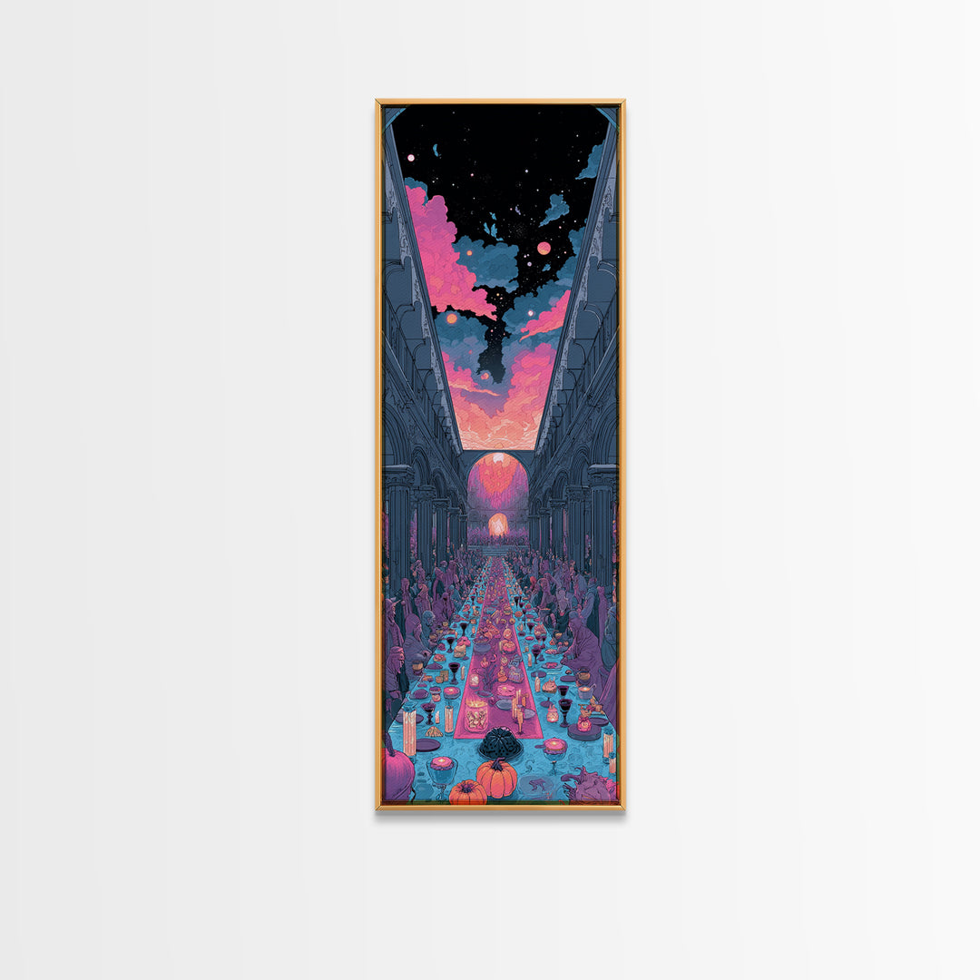 The Feast Of The Pale Cult, Cute Spooky Neon Art, Tall Narrow Wall Art, Canvas Print, Retro Halloween Decor, Neon Wall Art