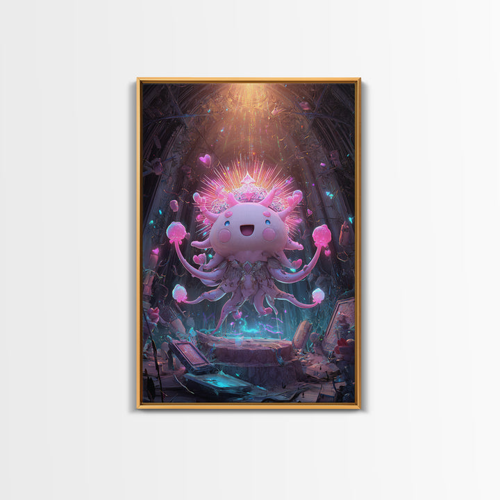 The Crown Of The Tentacled Saint, Synthwave Halloween Art, Vertical Wall Art, Canvas Print, Retro Halloween Decor, Neon Wall Art