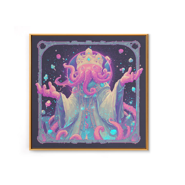 The Crown Of The Tentacled Saint, 80s Halloween Wall Art, Square Wall Art, Canvas Print, Retro Halloween Decor, Neon Wall Art