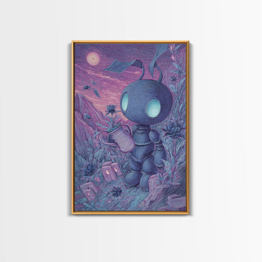 The Grave Gardener Of Yuggoth, Vaporwave Halloween Decor, Vertical Wall Art, Canvas Print, Retro Halloween Decor, Neon Wall Art