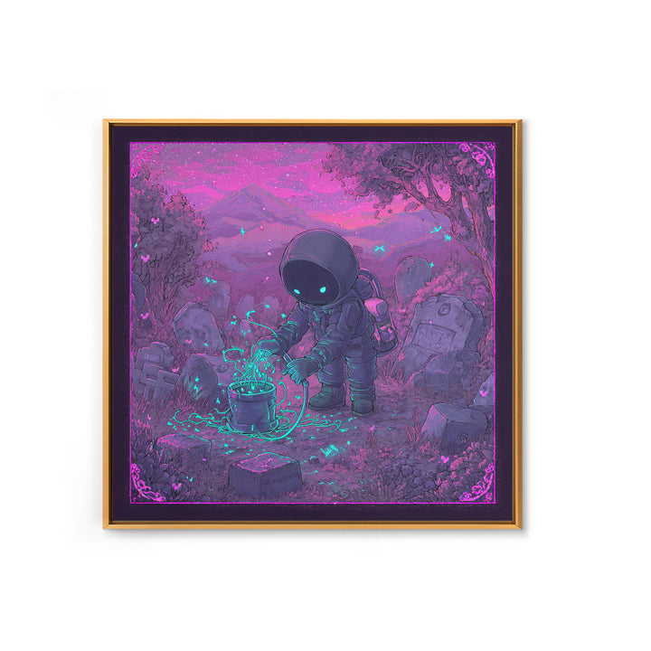 The Grave Gardener Of Yuggoth, 80s Halloween Wall Art, Square Wall Art, Framed Canvas Print, Retro Halloween Decor, Neon Wall Art