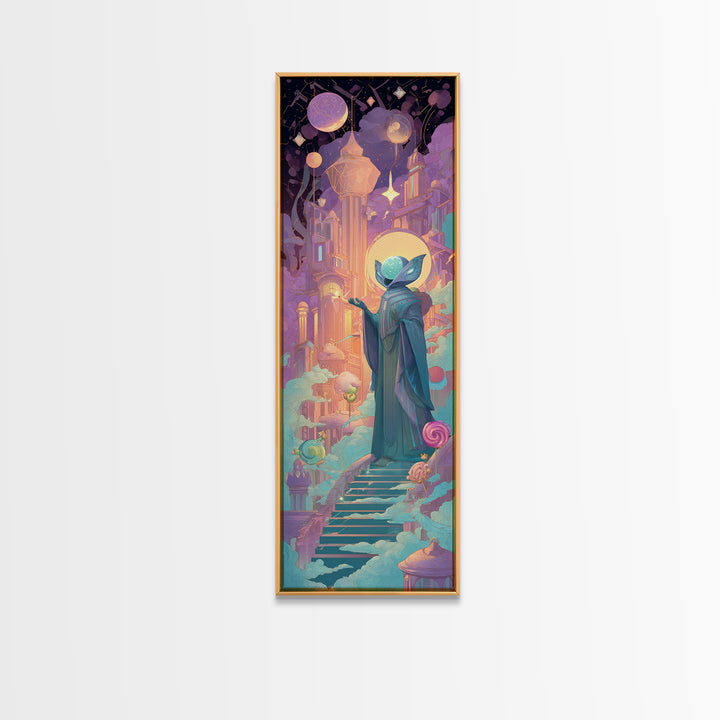 The Moth Prophet Of Kadath, Cute Spooky Neon Art, Tall Narrow Wall Art, Canvas Print, Retro Halloween Decor, Neon Wall Art, Dark Fantasy Art