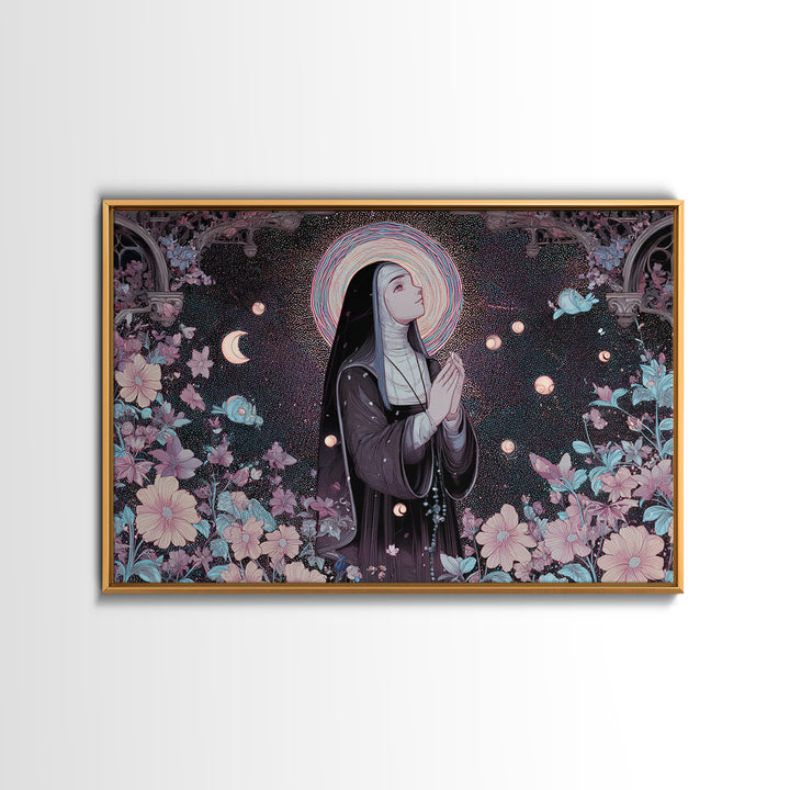 The Nun Of The Endless Constellation, Vaporwave Halloween Decor, Landscape Wall Art, Canvas Print, Retro Halloween Decor, Neon Wall Art