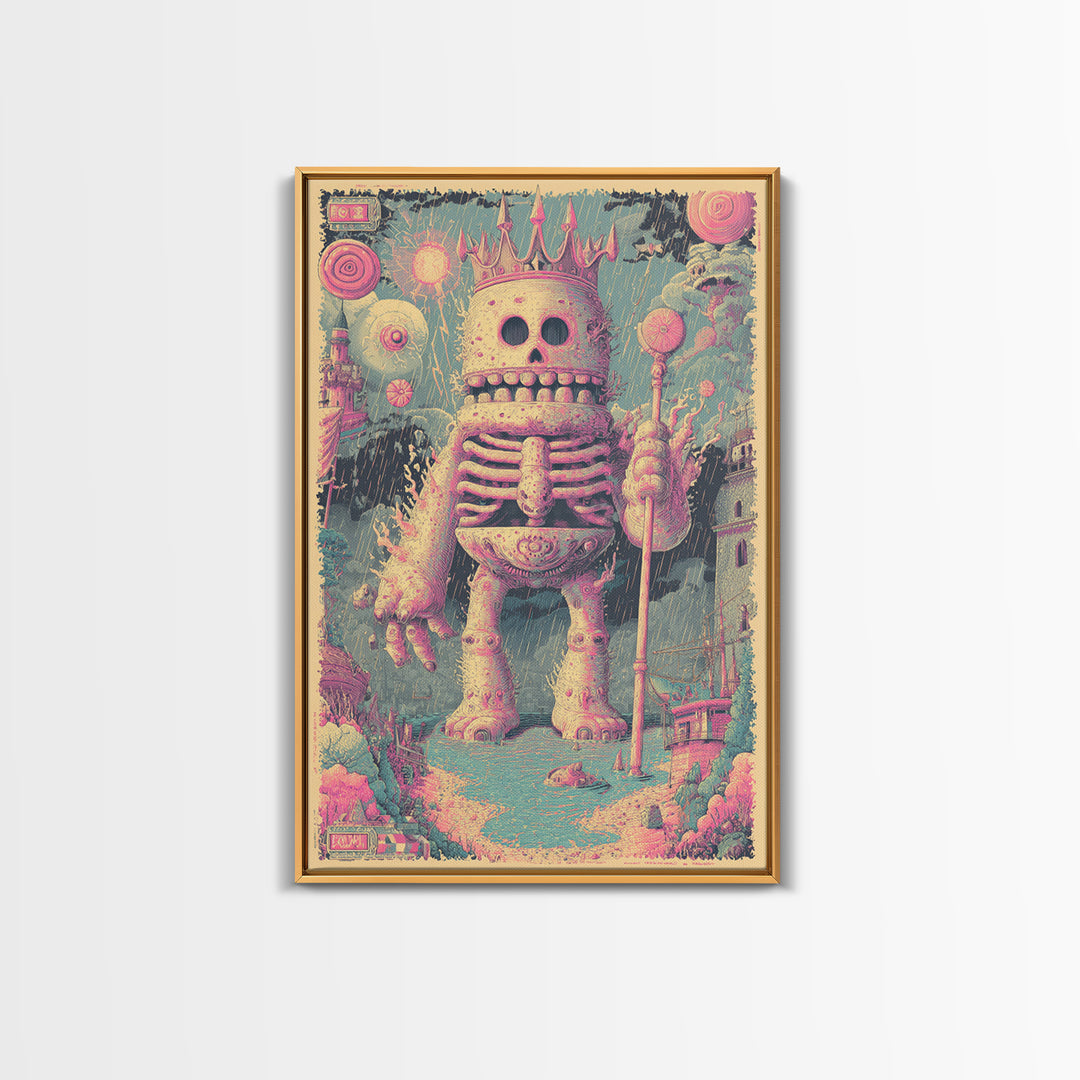 The Salt King Of The Black Shore, Cosmic Synthwave Horror, Vertical Wall Art, Canvas Print, Retro Halloween Decor, Neon Wall Art