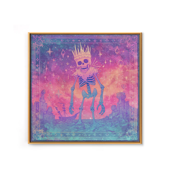 The Salt King Of The Black Shore, Cute Spooky Neon Art, Square Wall Art, Canvas Print, Retro Halloween Decor, Neon Wall Art