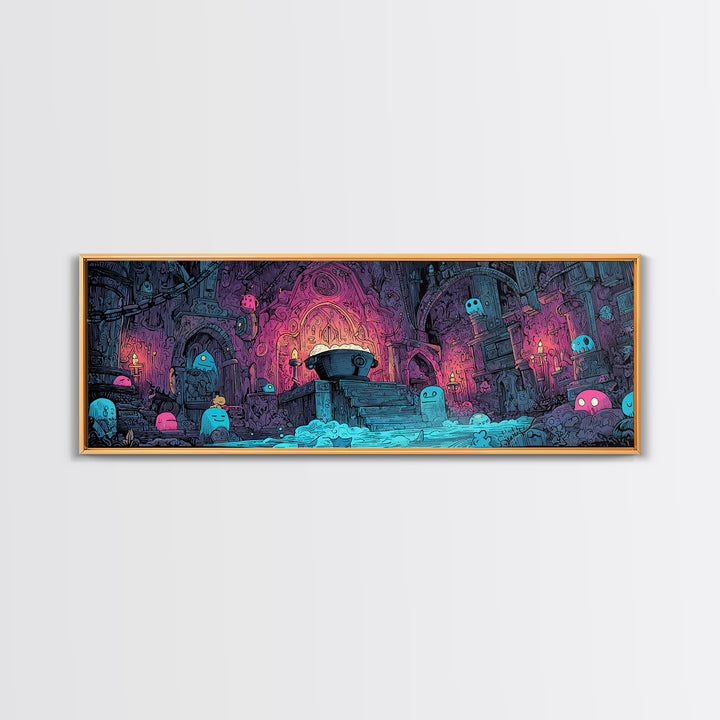 The Dreamwell Beneath Miskatonic, 80s Halloween Wall Art, Extra Wide Wall Art, Canvas Print, Retro Halloween Decor, Neon Wall Art
