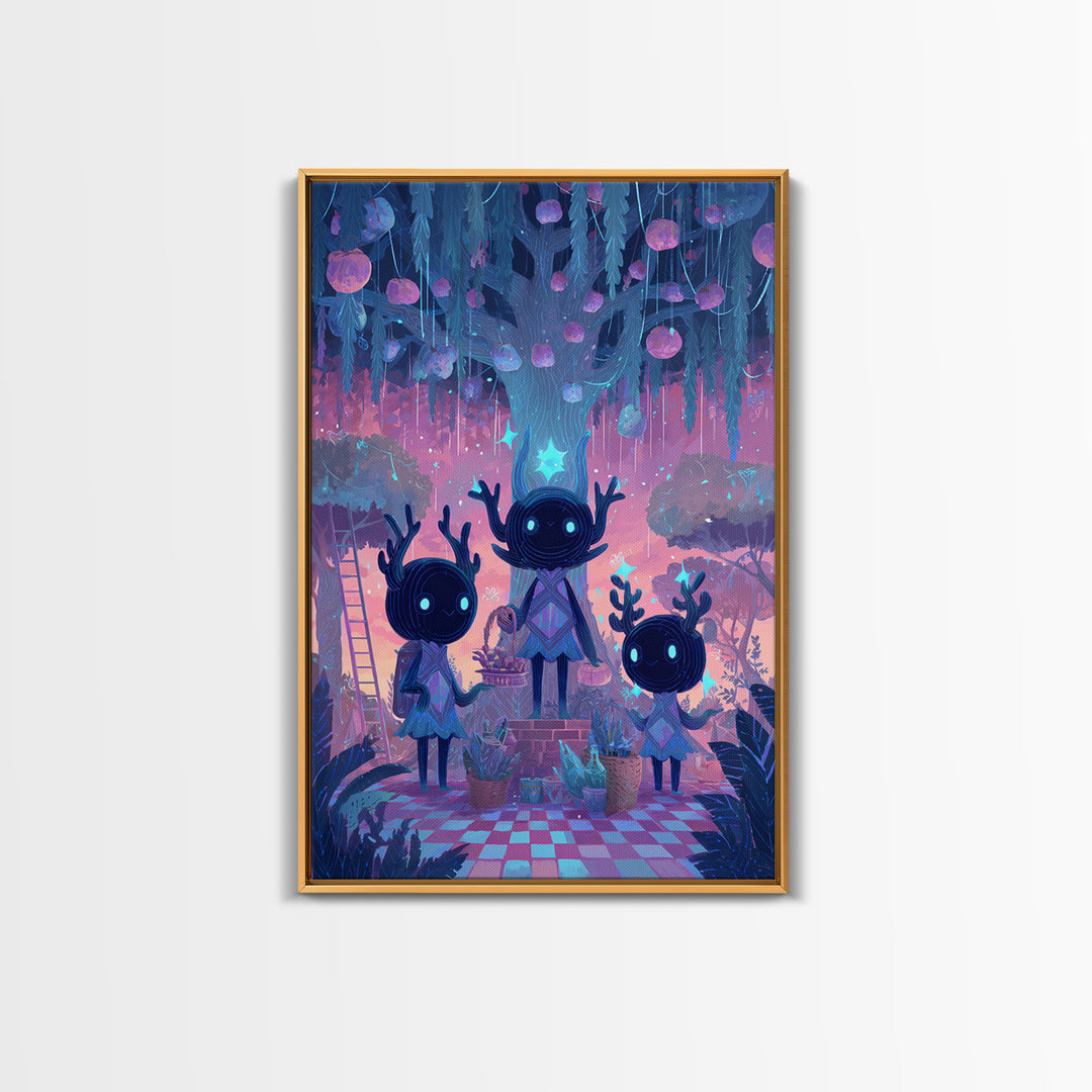 The Children Of The Star Orchard, Vaporwave Halloween Decor, Vertical Wall Art, Canvas Print, Retro Halloween Decor, Neon Wall Art