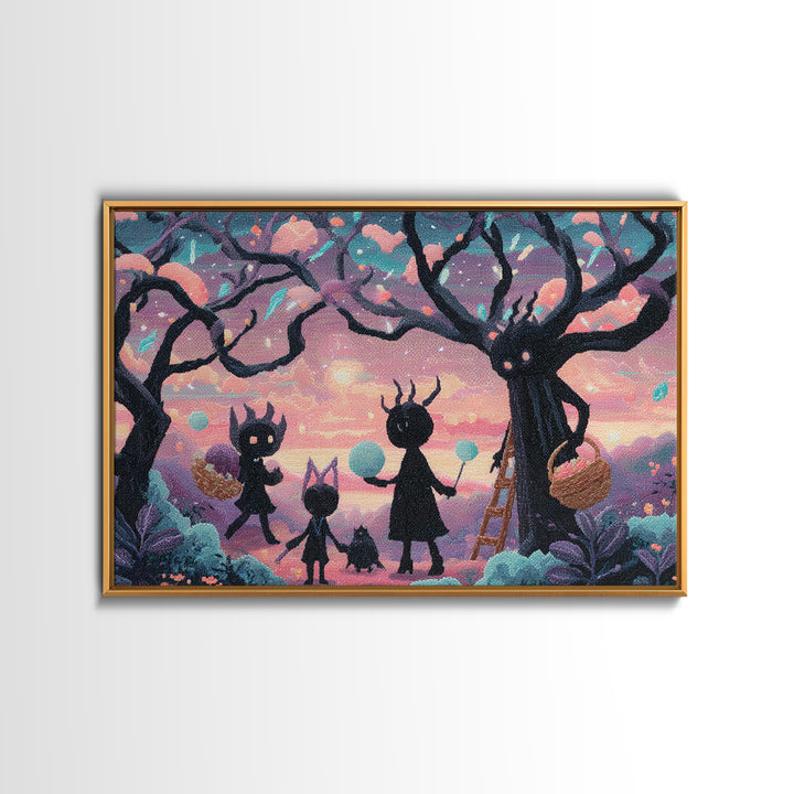 The Children Of The Star Orchard, Vaporwave Halloween Decor, Landscape Wall Art, Framed Canvas Print, Retro Halloween Decor, Neon Wall Art