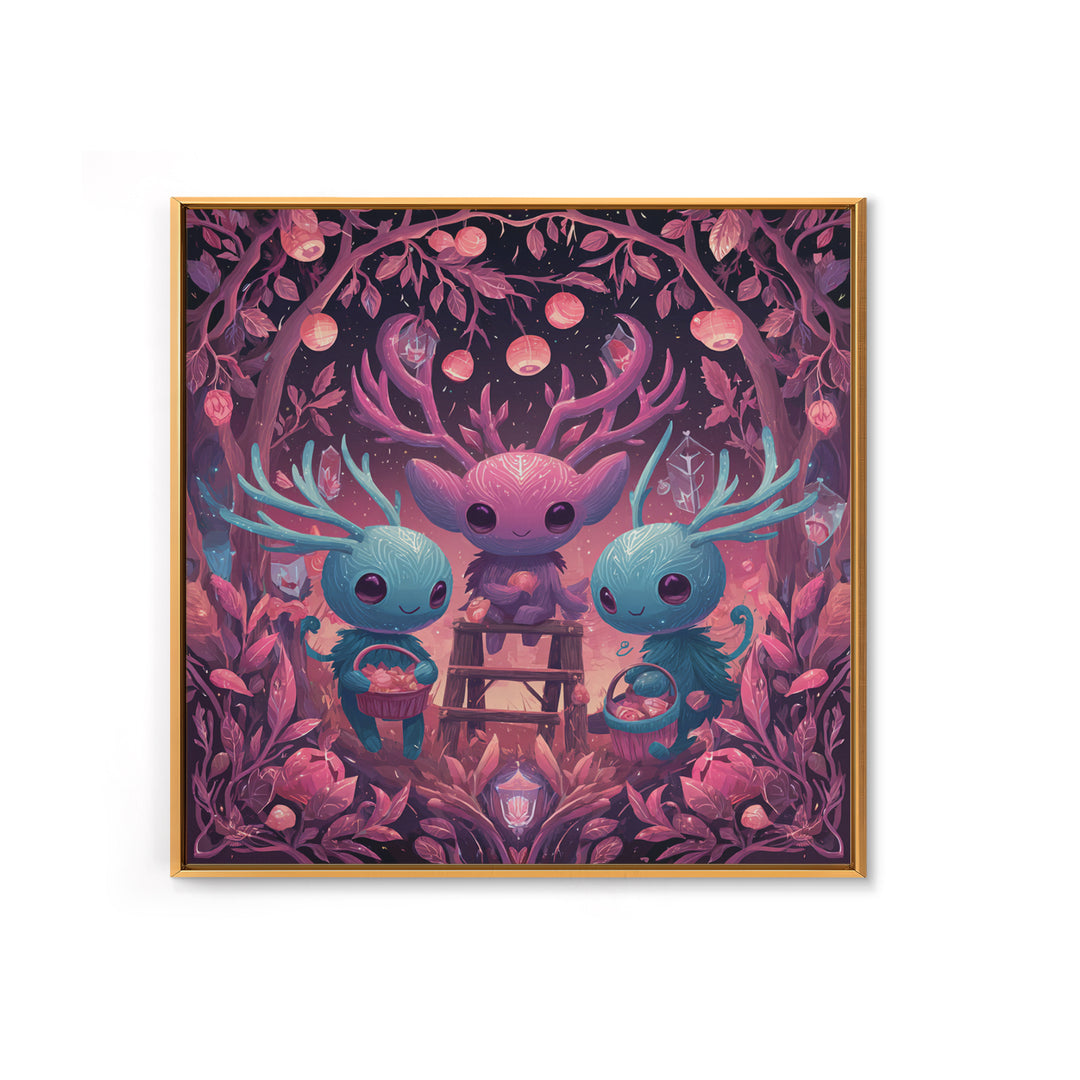The Children Of The Star Orchard, Retro Neon Halloween Art, Square Wall Art, Framed Canvas Print, Retro Halloween Decor, Neon Wall Art