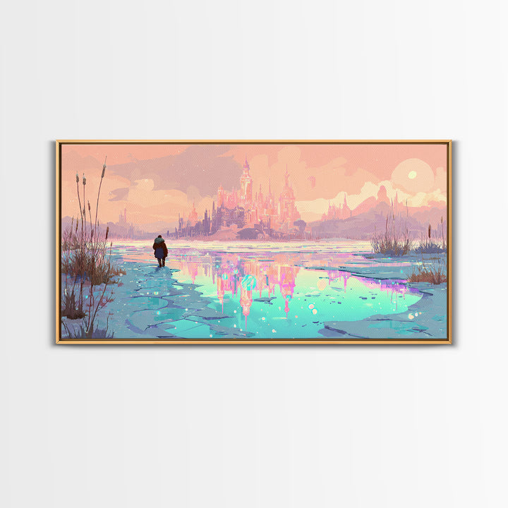The Frost Beyond Carcosa, 80s Halloween Wall Art, Wide Panoramic Art, Canvas Print, Retro Halloween Decor, Neon Wall Art, Horror Wall Art