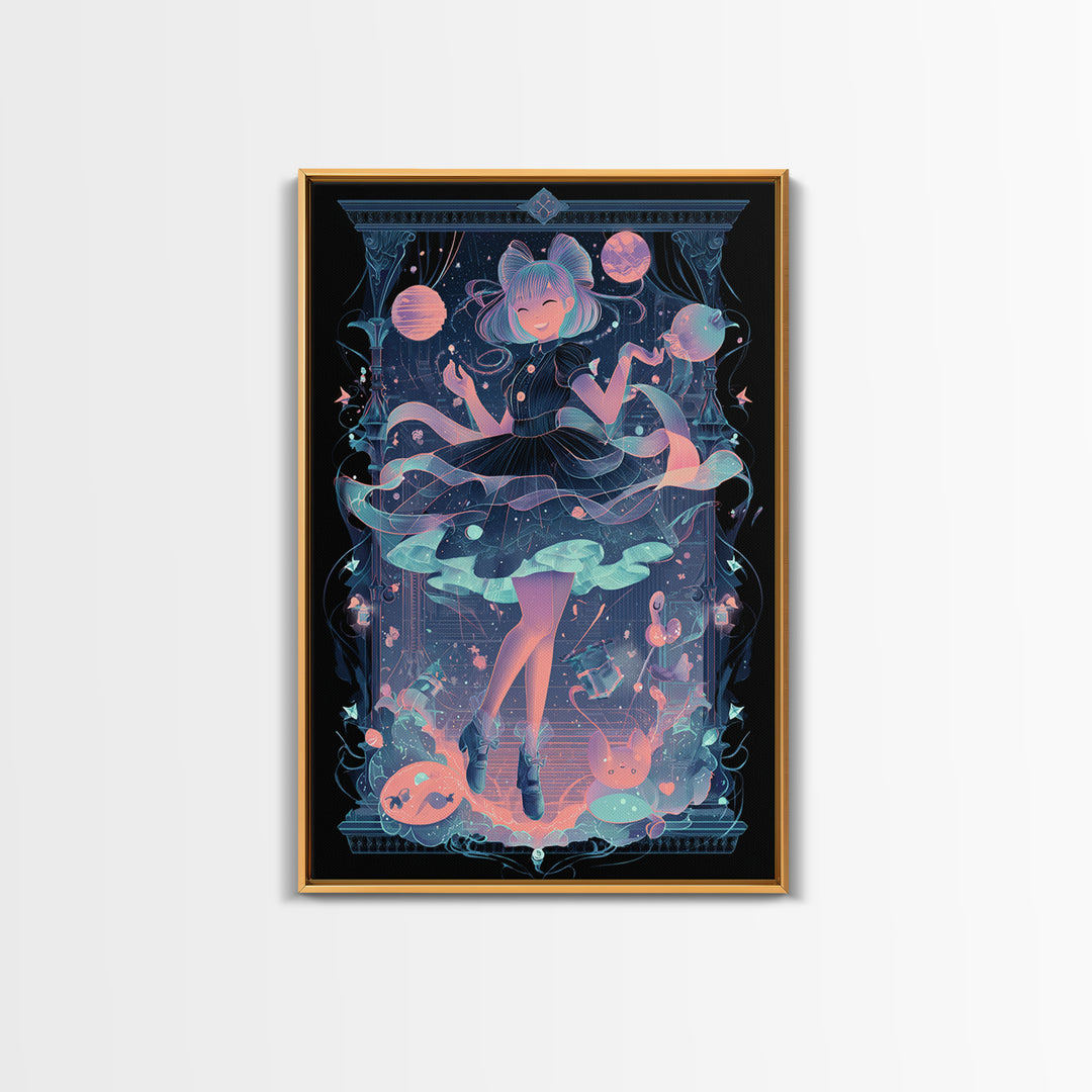 The Seamstress Of Living Nebulae, 80s Halloween Wall Art, Vertical Wall Art, Canvas Print, Retro Halloween Decor, Neon Wall Art