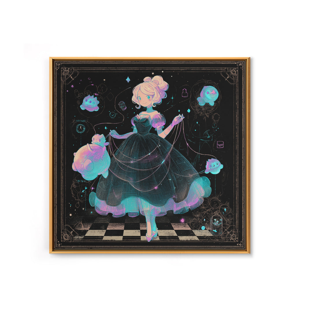 The Seamstress Of Living Nebulae, 80s Halloween Wall Art, Square Wall Art, Canvas Print, Retro Halloween Decor, Neon Wall Art