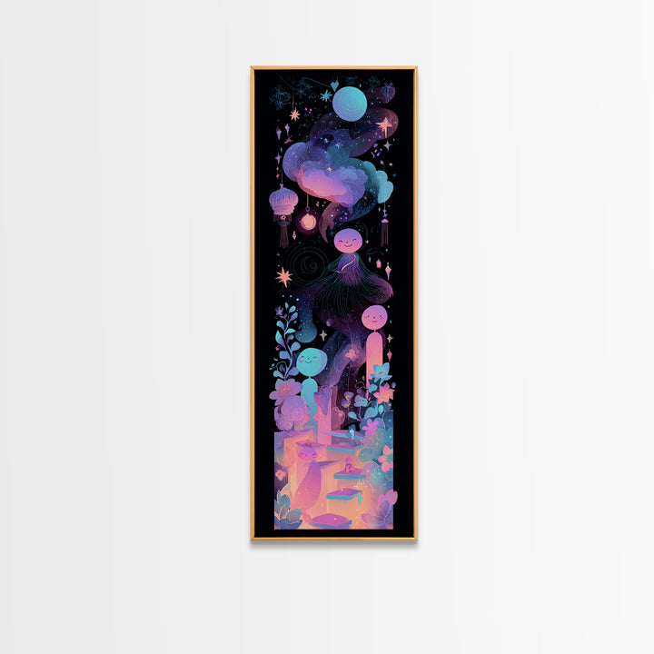 The Seamstress Of Living Nebulae, Vaporwave Halloween Decor, Tall Narrow Wall Art, Canvas Print, Retro Halloween Decor, Neon Wall Art