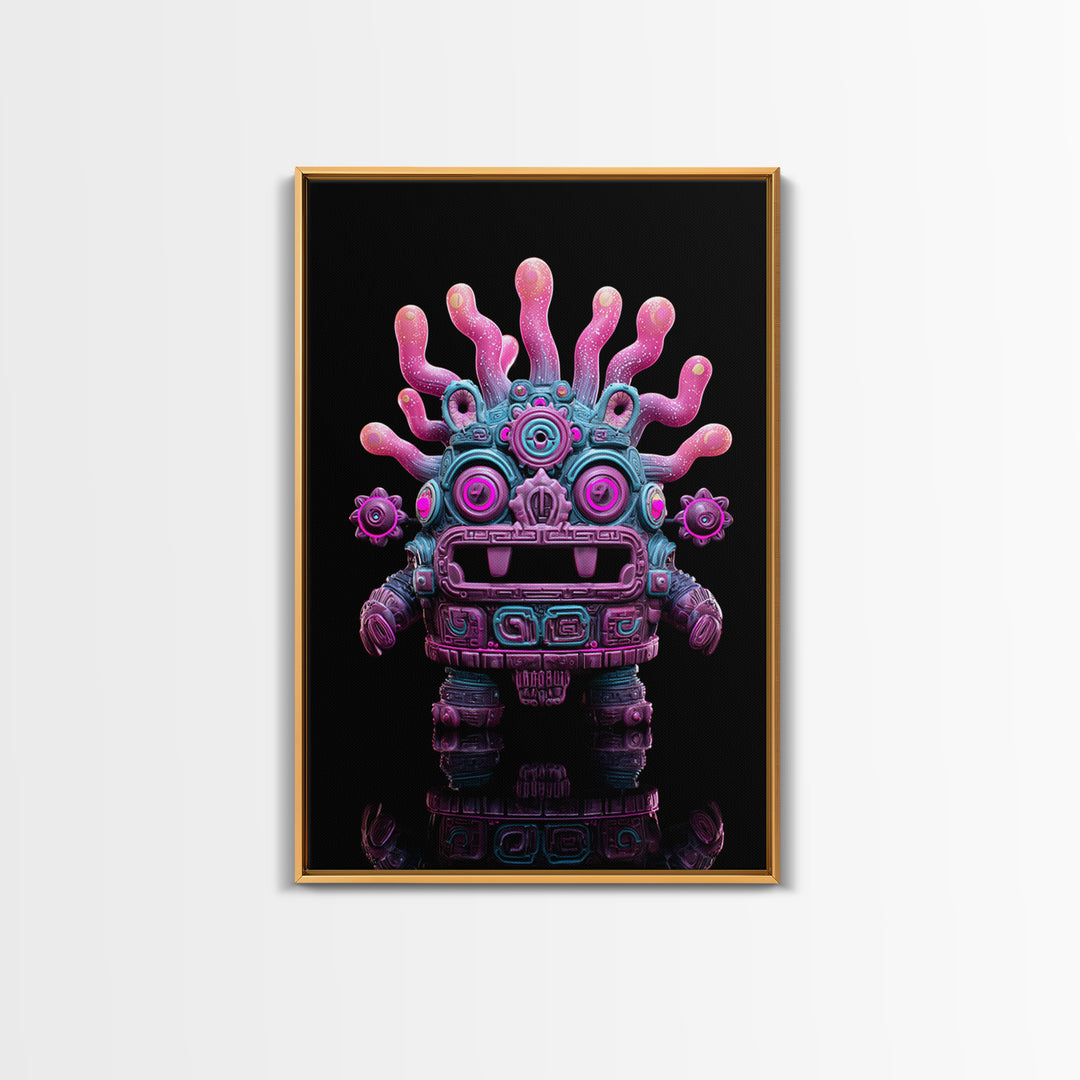 The Mask Of The Crawling God, Vaporwave Halloween Decor, Vertical Wall Art, Canvas Print, Retro Halloween Decor, Neon Wall Art