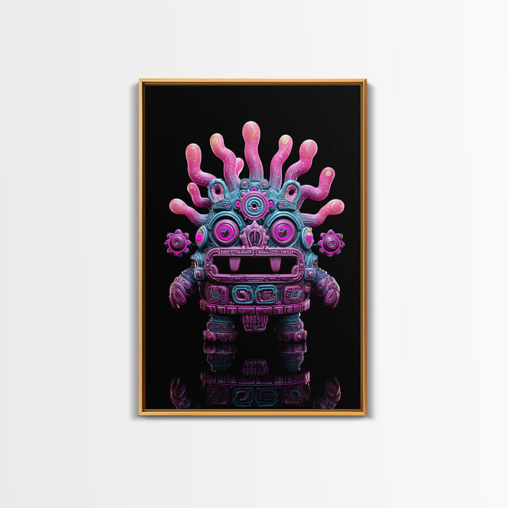 The Mask Of The Crawling God, Vaporwave Halloween Decor, Vertical Wall Art, Canvas Print, Retro Halloween Decor, Neon Wall Art