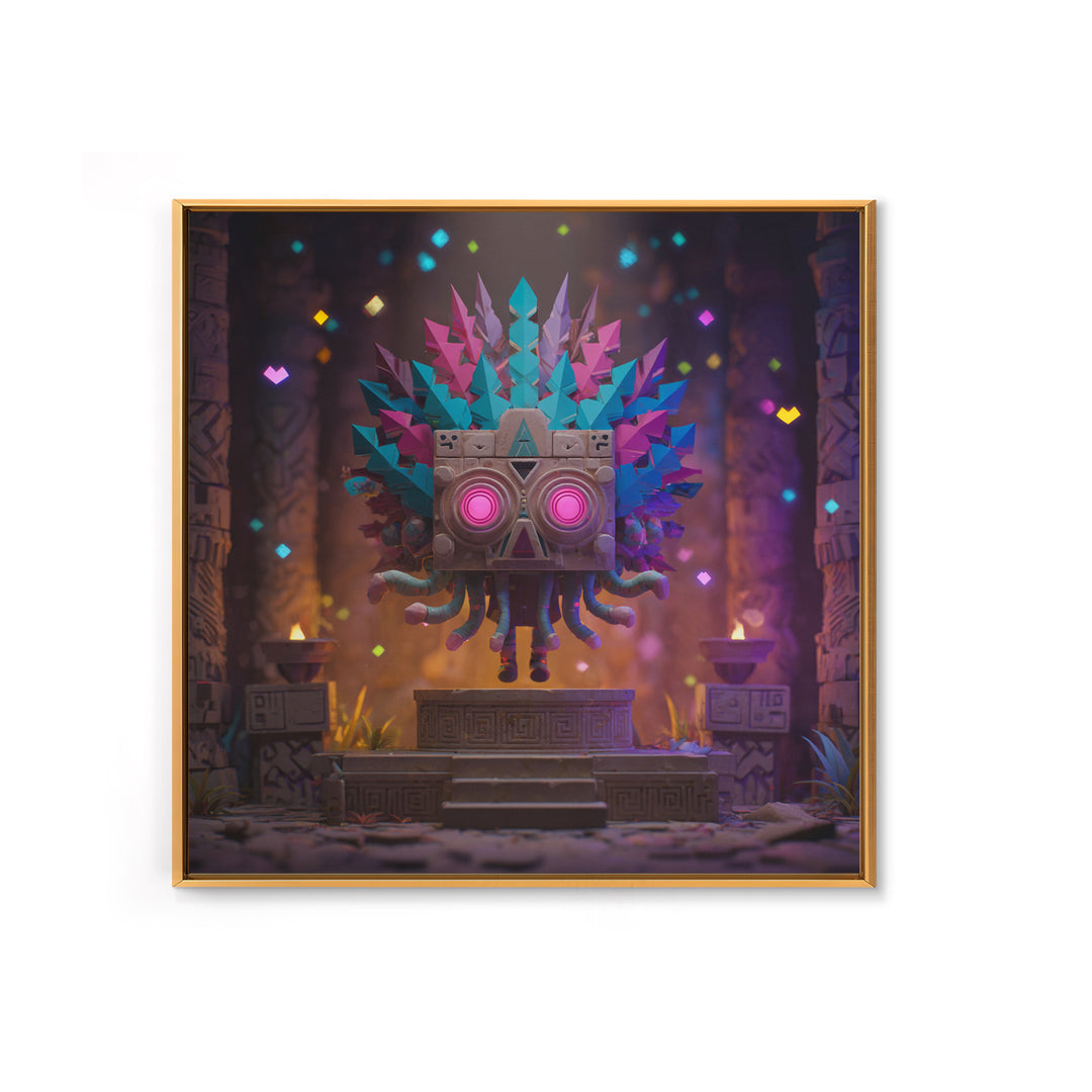 The Mask Of The Crawling God, Vaporwave Halloween Decor, Square Wall Art, Canvas Print, Retro Halloween Decor, Neon Wall Art