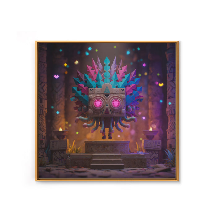 The Mask Of The Crawling God, Vaporwave Halloween Decor, Square Wall Art, Canvas Print, Retro Halloween Decor, Neon Wall Art