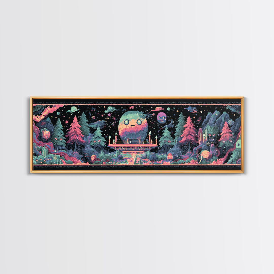 The Candelit Ark Of Forgotten Stars, Cosmic Synthwave Horror, Extra Wide Wall Art, Canvas Print, Retro Halloween Decor, Neon Wall Art