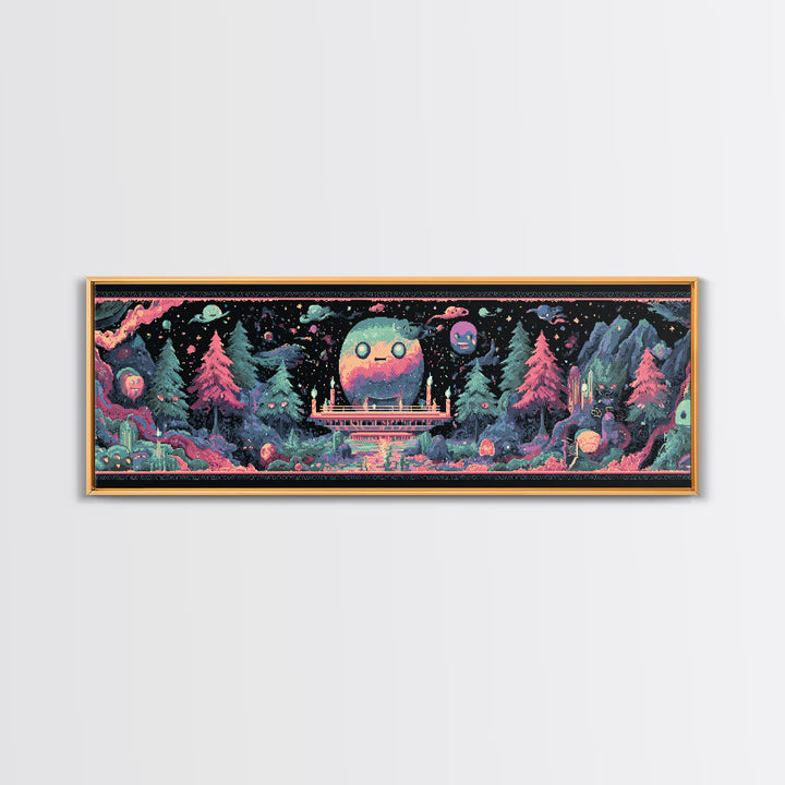 The Candelit Ark Of Forgotten Stars, Cosmic Synthwave Horror, Extra Wide Wall Art, Canvas Print, Retro Halloween Decor, Neon Wall Art