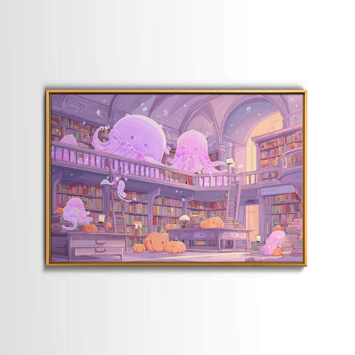 The Archivist Of Dreaming Bones, 80s Halloween Wall Art, Landscape Wall Art, Framed Canvas Print, Retro Halloween Decor, Neon Wall Art