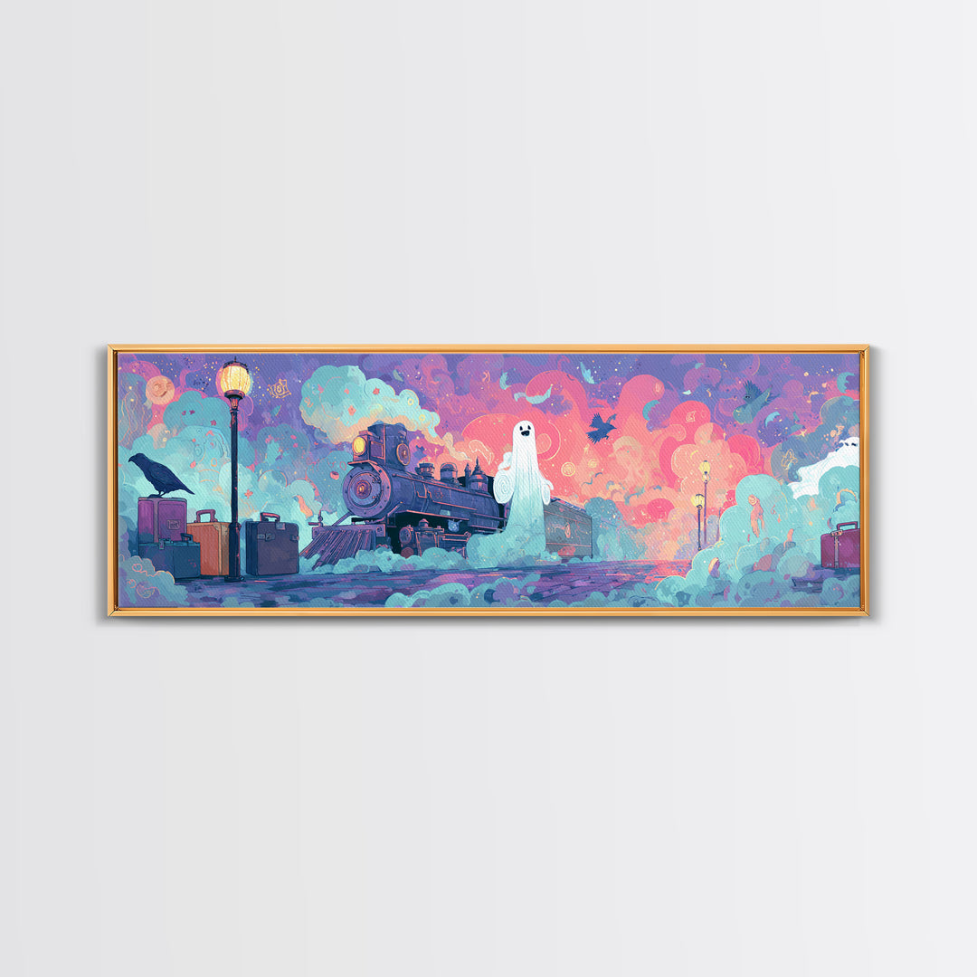 The Phantom Train To Kadath, 80s Halloween Wall Art, Extra Wide Wall Art, Canvas Print, Retro Halloween Decor, Neon Wall Art