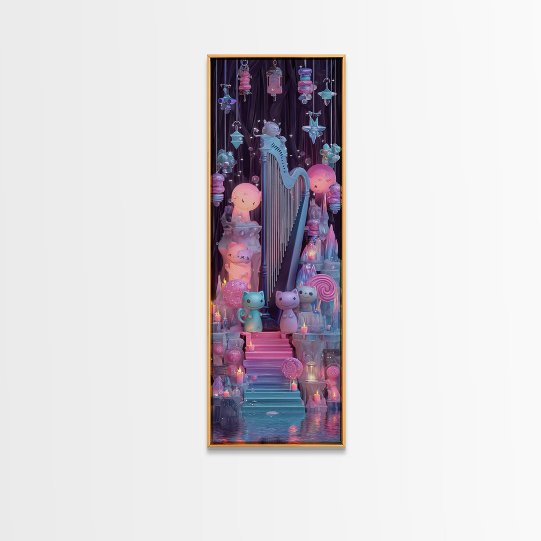 The Harpist Of Abyssal Sleep, 80s Halloween Wall Art, Tall Narrow Wall Art, Canvas Print, Retro Halloween Decor, Neon Wall Art