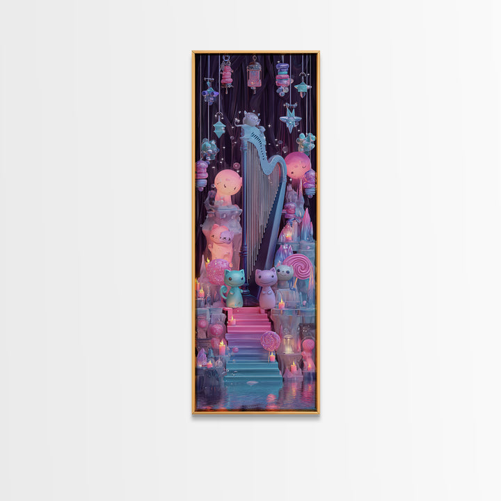 The Harpist Of Abyssal Sleep, 80s Halloween Wall Art, Tall Narrow Wall Art, Canvas Print, Retro Halloween Decor, Neon Wall Art