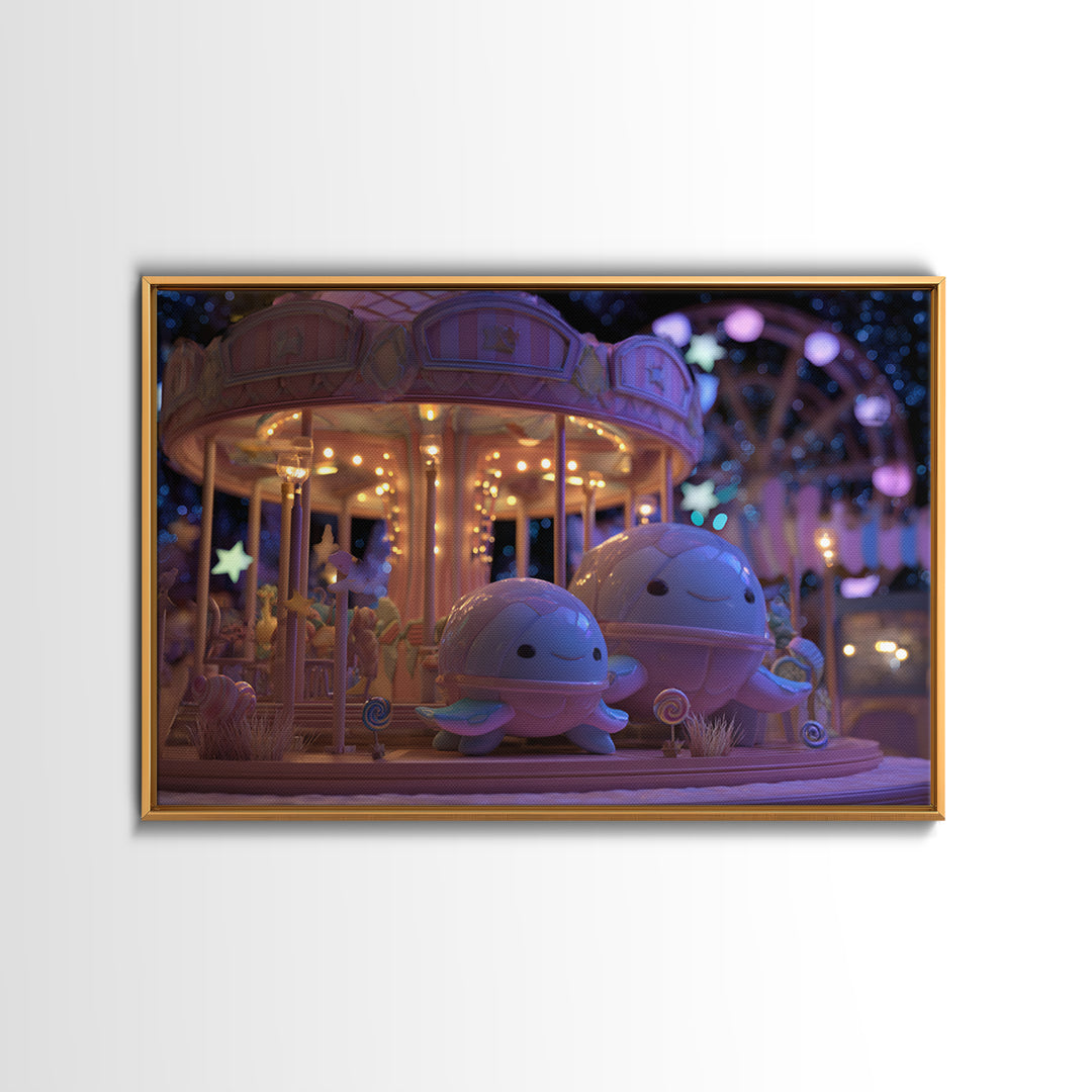 The Carousel Of Sleeping Planets, Vaporwave Halloween Decor, Landscape Wall Art, Canvas Print, Retro Halloween Decor, Neon Wall Art