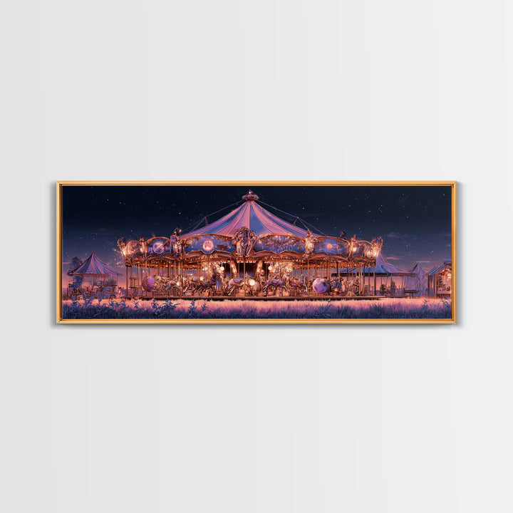 The Carousel Of Sleeping Planets, Cosmic Synthwave Horror, Extra Wide Wall Art, Canvas Print, Retro Halloween Decor, Neon Wall Art