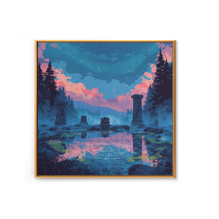 The Mirror Lake Of Lost Constellations, 80s Halloween Wall Art, Square Wall Art, Canvas Print, Retro Halloween Decor, Neon Wall Art