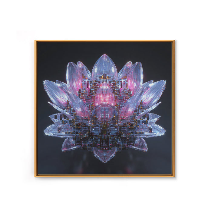 Electric Lotus Flower Canvas Print, Cyberpunk Art, Gallery Decor, Living Room Decor, Fine Art, Neon, Wall Art, Home Decor, CYB-1x1-17