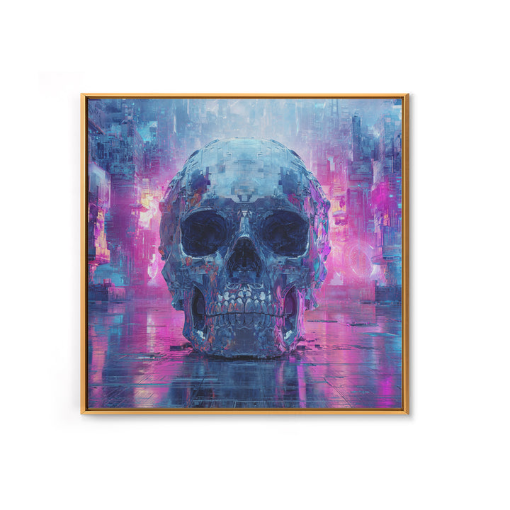 Cyberpunk Skull with Chrome and Violet Light Canvas Print, Cyberpunk Art, Art Print, Living Room Decor, Fine Art, Neon, CYB-1x1-20