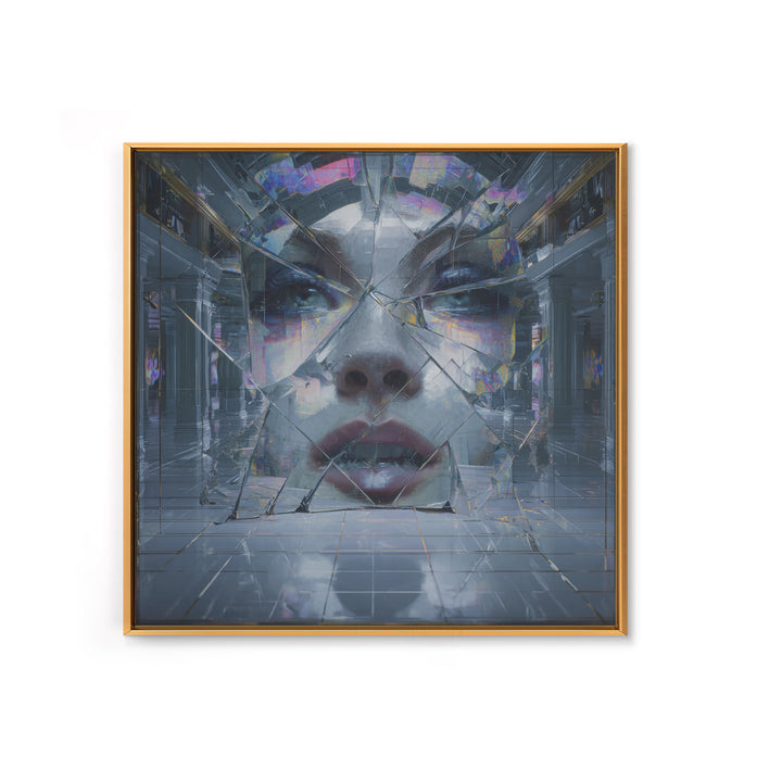 Ai Mask Portrait Framed Canvas Print, Cyberpunk Art, Wall Decor, Living Room Decor, Fine Art, Neon, Japanese Art, Modern Art, CYB-1x1-48
