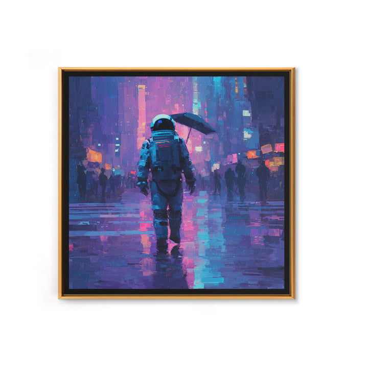 Astronaut Street Wanderer Framed Canvas Print, Cyberpunk Art, Cyberpunk Tarot, Living Room Decor, Fine Art, Neon, CYB-1x1-71
