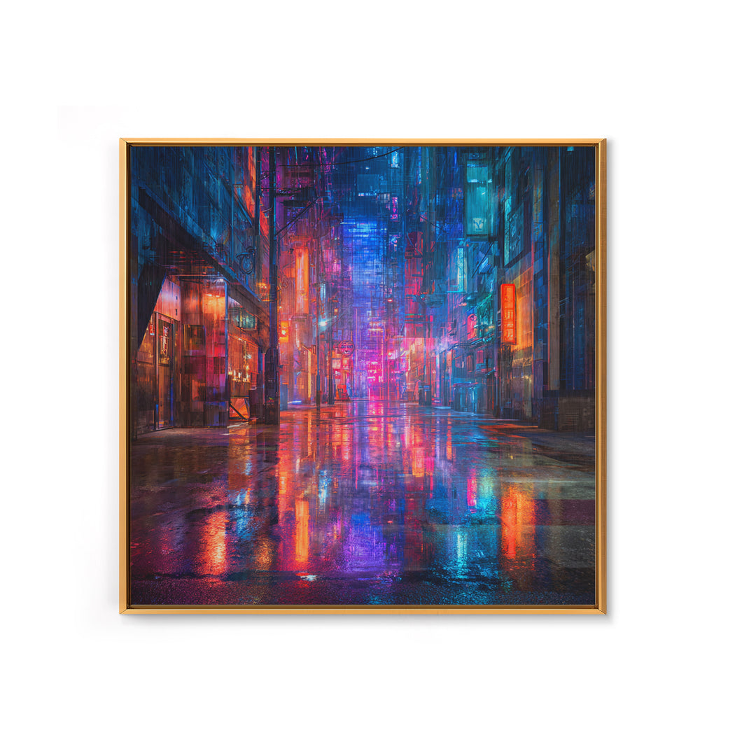 Rain Soaked Alley Framed Canvas Print, Cyberpunk Art, Cyberpunk 2077, Living Room Decor, Fine Art, Neon, Cyberpunk Decor, CYB-1x1-8