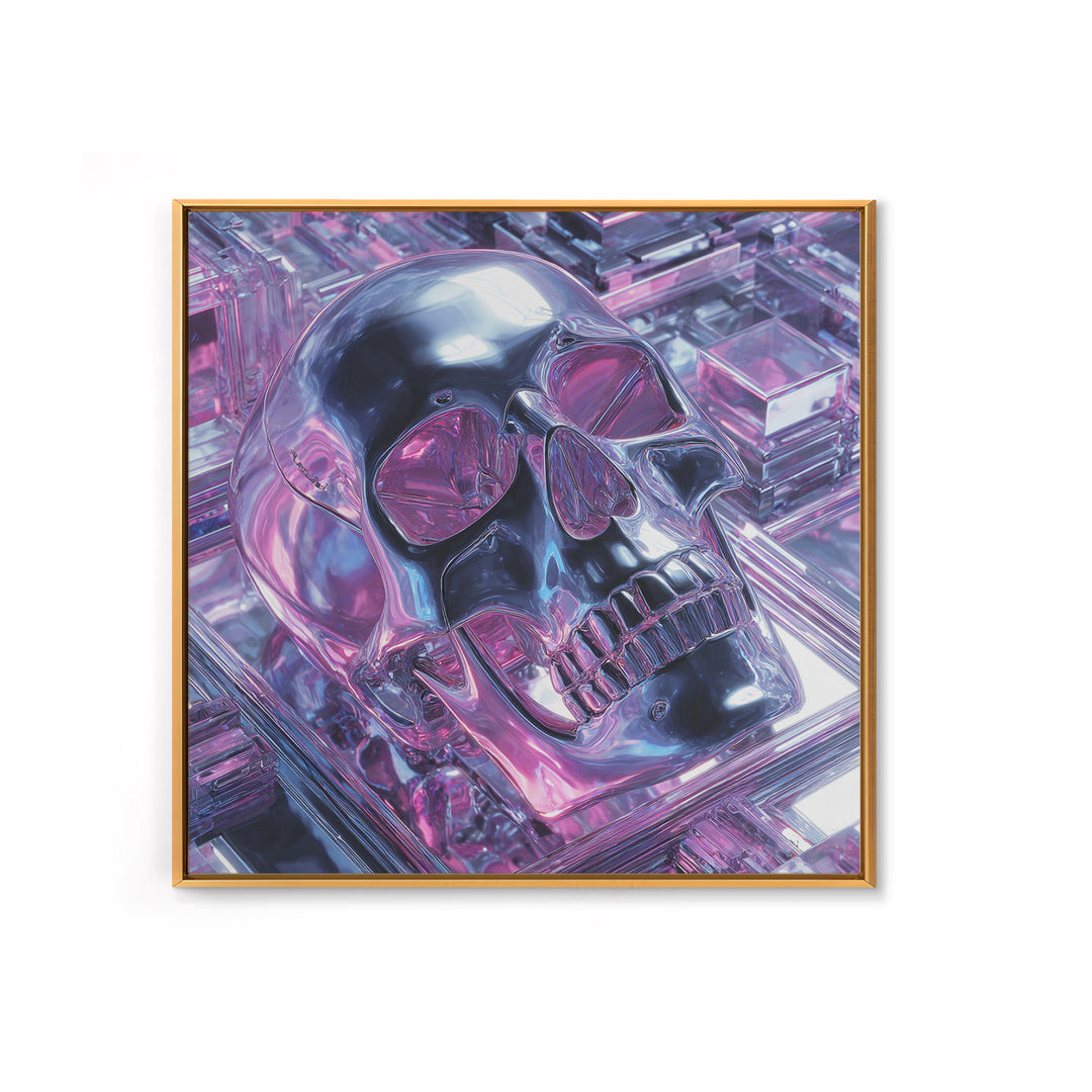Cyberpunk Skull with Chrome and Violet Light Canvas Print, Cyberpunk Art, Cyberpunk Tarot, Living Room Decor, Fine Art, Neon, CYB-1x1-92