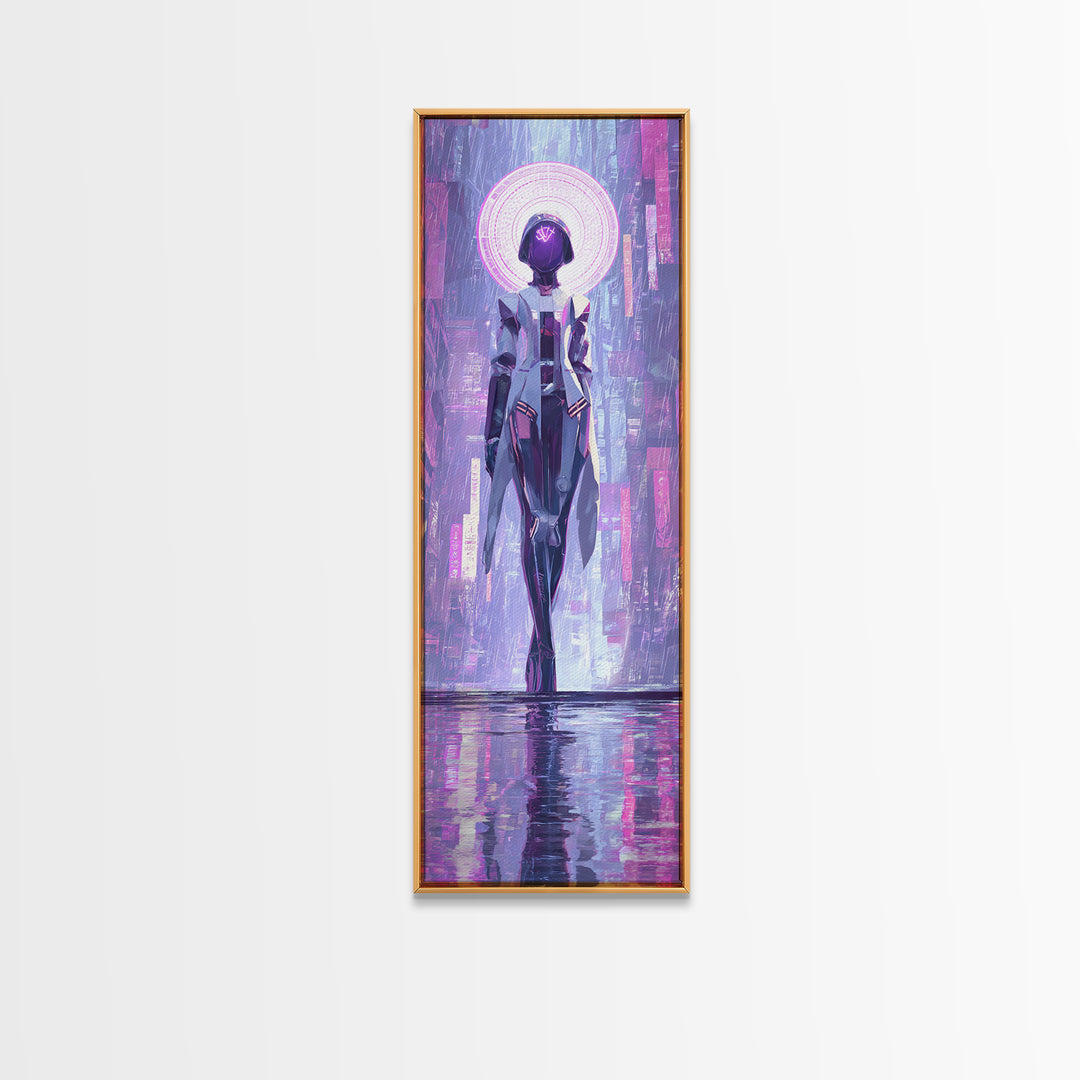 Masked Hacker Figure Canvas Print, Cyberpunk Art, Neutral Decor, Living Room Decor, Fine Art, Neon, Home Decor, Poster, CYB-1x3-18