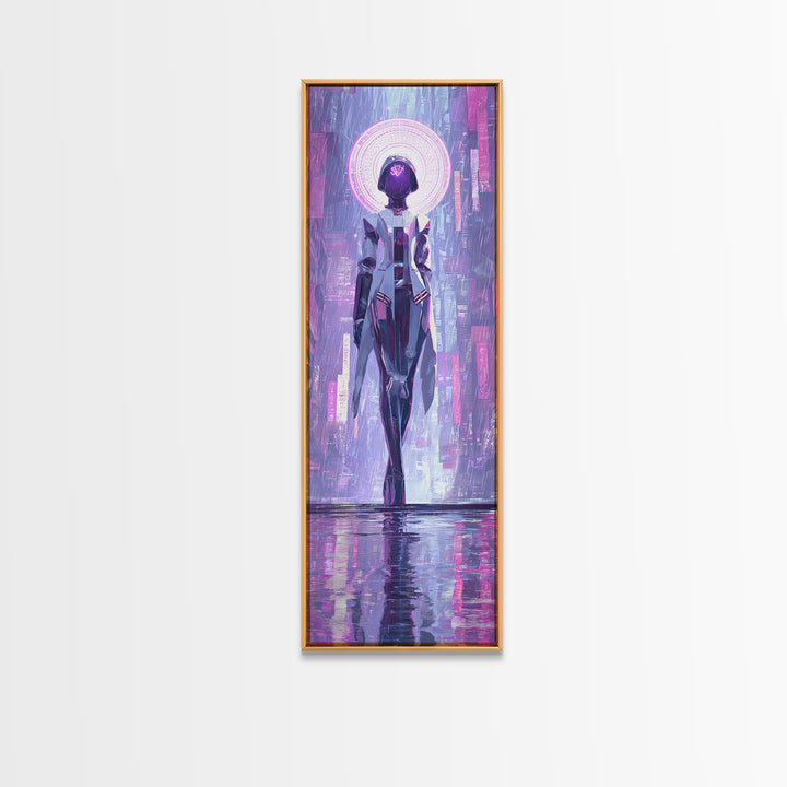 Masked Hacker Figure Canvas Print, Cyberpunk Art, Neutral Decor, Living Room Decor, Fine Art, Neon, Home Decor, Poster, CYB-1x3-18