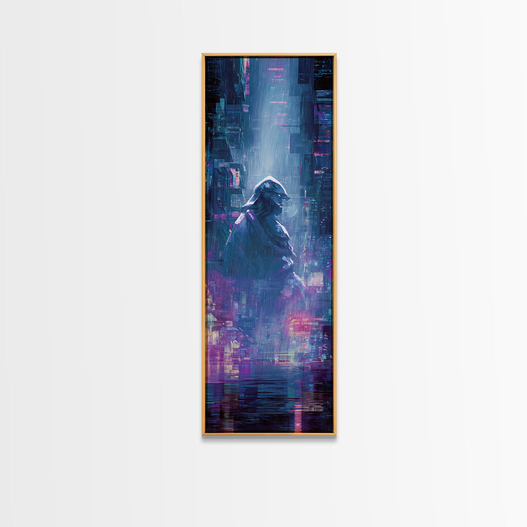 Neon Samurai Portrait Canvas Print, Cyberpunk Art, Minimalist Decor, Living Room Decor, Fine Art, Neon, Movie Posters, CYB-1x3-37