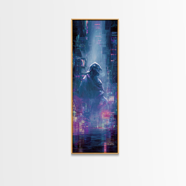Neon Samurai Portrait Canvas Print, Cyberpunk Art, Minimalist Decor, Living Room Decor, Fine Art, Neon, Movie Posters, CYB-1x3-37