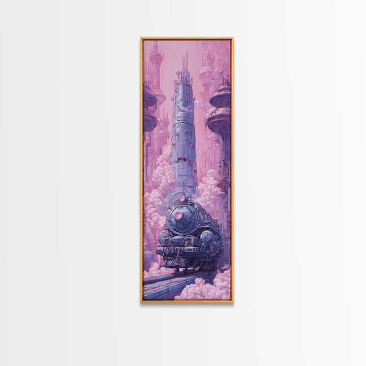 City Train Rushing Through Pink Electric Haze Canvas Print, Cyberpunk Art, Modern Decor, Living Room Decor, Fine Art, Neon, CYB-1x3-49