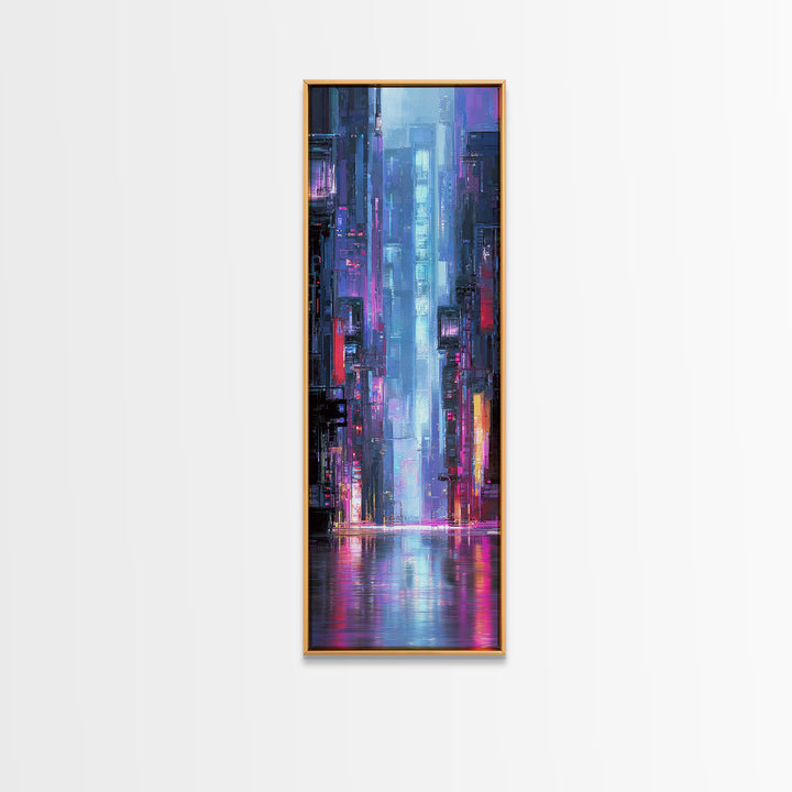 Rain Soaked Alley Canvas Print, Cyberpunk Art, Digital Download Art, Living Room Decor, Abstract Art, Neon, Neutral Decor, CYB-1x3-68