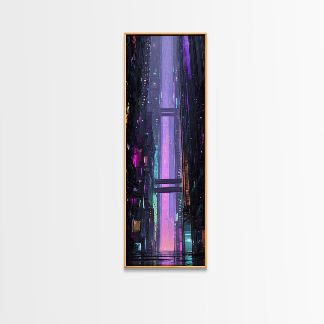 Retro Arcade Dystopia Canvas Print, Cyberpunk Art, Room Decor, Living Room Decor, Neon 394, Cyberpunk, Digital Wall Art, CYB-1x3-94