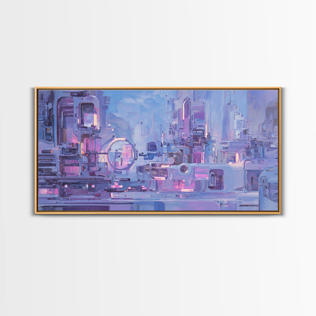 Glowing Kanji Shapes Canvas Print, Cyberpunk Art, Digital Art, Living Room Decor, Abstract Art, Neon, Cool Wall Art, CYB-2x1-17