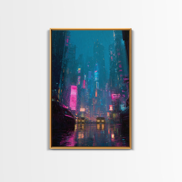 Futuristic City Skyline Canvas Print, Cyberpunk Art, Movie Posters, Living Room Decor, Abstract Art, Neon, Cyberpunk Jacket, CYB-2x3-58
