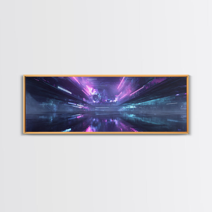 Cyberpunk Skull with Chrome and Violet Light Canvas Print, Cyberpunk Art, Gallery Decor, Living Room Decor, Fine Art, Neon, CYB-3x1-36