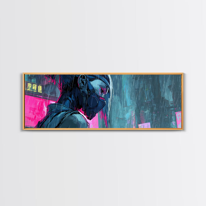 Neon Samurai Portrait Canvas Print, Cyberpunk Art, Modern Wall Decor, Living Room Decor, Fine Art, Neon, Contemporary Art, CYB-3x1-65